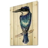Designart 'Style Blue Kingfisher Bird' hagyományos nyomtatás természetes fenyőfán