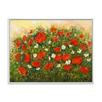 A vörös vadvirágok keretezett festménye vászon művészeti nyomtatása