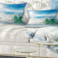 Designart fehér és kék hullámok a nap alatt - Seascape Dobás párna - 12x20