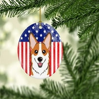 Amerikai zászló és piros Corgi kerámia dísz