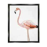 Stupell Industries trópusi rózsaszín flamingo madár alkalmi állati tervezés grafikus jet fekete lebegő keretes vászon nyomtatott