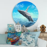 Designart 'Humpback bálna ugrik ki a tengerből' parasztház Circle Metal Wall Art - 36 lemez