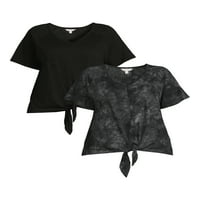 Terra & Sky Women's Plus Size Raglan hüvelyes nyakkendő elülső póló, 2 csomag