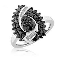 JewelersClub 0. Sterling ezüst 1. Karát fekete -fehér gyémánt gyűrű nők számára