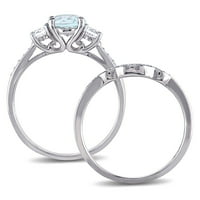 Miabella női karátos T.G.W. Aquamarine és Carat T.W. Diamond 10KT Fehérarú Halo 3-Stone menyasszonyi készlet