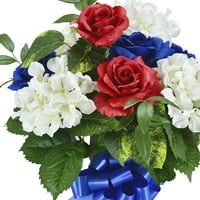 Mainstays mesterséges nagy rózsák és hortenzia vegyes kerek váza, multi, piros, fehér, kék és sárga, 24