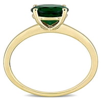 1- Carat T.G.W. Létrehozott smaragd 10 kt sárga arany pasziánsz eljegyzési gyűrű