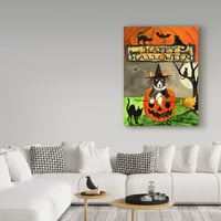 Védjegy Képzőművészet 'Happy Dog Pumpkin Halloween' vászon művészet, Cheryl Bartley