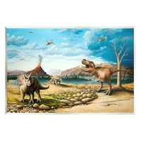 Stupell ősi dinoszauruszok tájállatok és rovarok festés fal plakk keret nélküli művészet fali művészet
