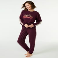 Joyspun női francia Terry Holiday PaJama ajándékkészlet, 2 darab, S-tól 3X-ig