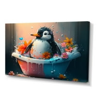 Designart buta pingvin fürdés virágzó virágokkal II Canvas Wall Art