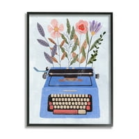 Stupell Industries virágrendezés Botanikusok Kék Vintage írógép kollázs 30, Melissa Wang tervezése