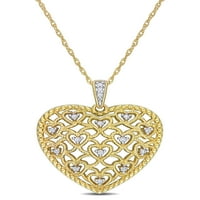Carat T.W. Diamond 10KT sárga arany szív vintage medál lánccal
