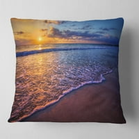 Designart naplemente a kék tengerparton - Seashore Photo Dobing Párna - 18x18