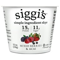 Siggi izlandi stílusú, feszített nem zsírtartalmú joghurtja, vegyes bogyók és acai, 5. oz