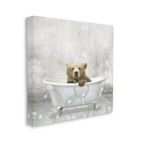 Stupell Industries Baby Bear Bath Time Aranyos Animal Design Vászon fali művészet, Kim Allen