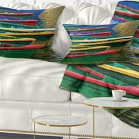 Designart színes csónakok a Phewa -tónál Nepál - Boat dobás párna - 12x20