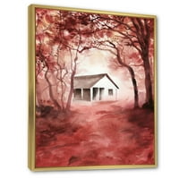 Vörös őszi erdők és egy ház vad keretes festményvászon művészete