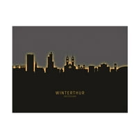 Michael Tompsett 'Winterthur Svájc Skyline Glow II' vászon művészet