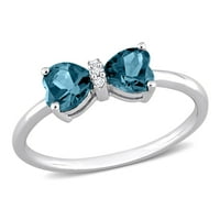 Miabella női karátos T.G.W. Szívvágó égbolt-kék topaz gyémánt akcentus 10 kt fehér arany íj gyűrű