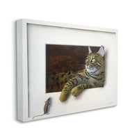 Stupell Industries Man macskás pihenő kíváncsi egér peering illúziós festménygaléria csomagolt vászon nyomtatott fali művészet,