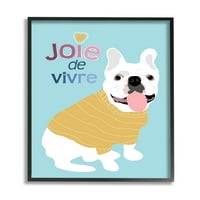 Stupell Industries Joie de Vivre francia kifejezés fehér bulldog Pet Black keret, 30, Ginger Oliphant tervezése