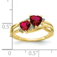 Primal Gold Karat sárga arany laboratórium által létrehozott rubin és gyémánt dupla szívgyűrű