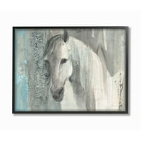 Stupell Industries White Wild Horse Portré Farm Animal Blue Grey Wercolor keretes fali művészet, Albena Hristova, 11 14