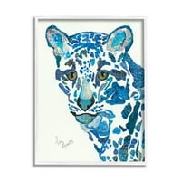 A Stupell Industries elhomályosult leopárd összegyűjtött kék minták vadon élő állatok festménye fehér keretes művészet nyomtatott