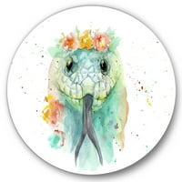 Designart 'Portré egy zöld kígyó a virágokban' parasztház Circle Metal Wall Art - 36 lemez