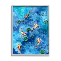 Koi hal hullámzó tó liliom állatok és rovarok festés szürke keretes művészet nyomtatott fali művészet