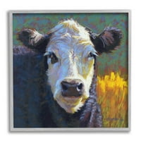 Fuzzy Cow Farm állatok Portré állatok és rovarok Festés Szürke keretes művészeti nyomtatási fal művészet