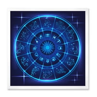 Designart 'Zodiac jelek neon mélykék horoszkóp kör' Modern keretes művészeti nyomtatás