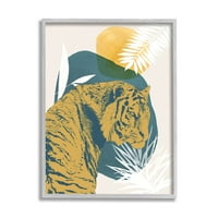 Stupell Industries Botanical Tiger Wildlife Collage Graphic Art szürke keretes művészeti nyomtatott fali művészet, tervezés: