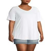 Terra & Sky Women's Plus Size Essential mindennapi V-nyakú póló, csomag
