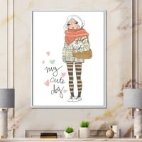 Designart 'Aranyos kutya aranyos lány kutyával' Shabby Chic keretes vászon fal art nyomtatás