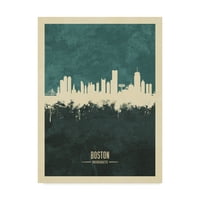 Védjegy Szépművészet 'Boston Massachusetts Skyline Teal' vászon művészete, Michael Tombsett