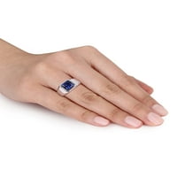 Carat T.G.W. A négyzet alakú vágott kék zafír és a gyémánt-accent 10 kt fehér arany férfi halo gyűrű