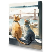 Designart Két macska ült a part mellett, az i Canvas Wall Art