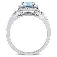 Miabella női 1-CT nyolcszögletű Aquamarine CT Diamond 14KT Fehér Arany Dupla Halo Ring
