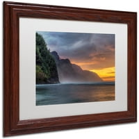 Védjegy Szépművészet 'Napali Sunset Kauai' Canvas Art készítette: Pierre Leclerc, White Matte, Wood Frame