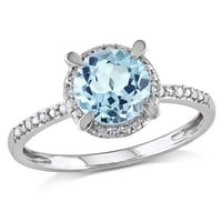 Miabella női karátos T.G.W. Kerek vágott égbak-kék topaz és gyémánt akcentus 10 kt fehér arany halo menyasszonyi gyűrű