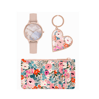 Női kerek rosegold tónus óra szív kulcstartóval és kártya pénztárcájával