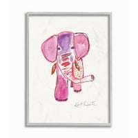 Stupell Industries Kid rózsaszín és piros elefánt akvarell állatkert állati keretes fal art dizájn, Kait Roberts, 16 20