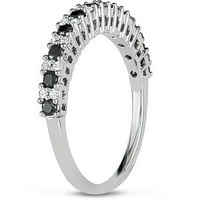 Carat T.W. Fekete-fehér gyémánt 10KT fehérarany félig állandó évforduló gyűrű
