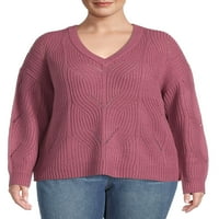 Terra & Sky Women's Plus méret V-nyakú pulóver