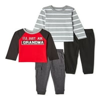 Garanimals Baby Boy & Toddler Boy hosszú ujjú pólók, nadrág és rakomány kocogó nadrágos ruhák, 4-darab, 12m-5T