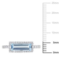 Miabella női 1- Karát baguette-vágott égbakkék topaz fehér zafír ezüst halo gyűrű