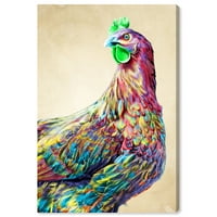 Wynwood Studio Animals Wall Art vászon nyomatok 'Color Glam Rooster' Farm állatok - rózsaszín, zöld