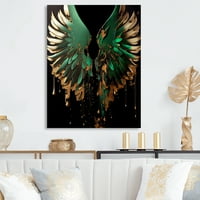 Designart Green and Gold Angel Wings II Canvas Wall Art